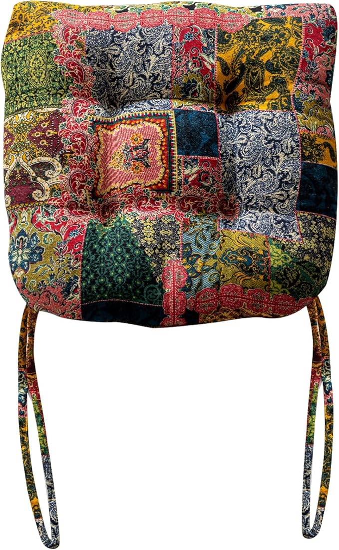 vctops Boho Paisley Chair Cushions with Ties Patchwork U-Shaped Soft Cozy Cotton Linen Chair Pads Non Slip Seat Cushions for Indoor Dining Room and Kitchen Chairs (Pink A,18"x18")