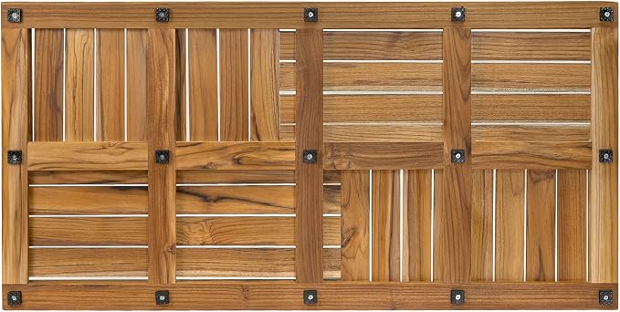Utoplike Teak Wood Bath Mat, Extra Large Shower Mat for Bathroom, 40 x 20 inch Non Slip Wooden Floor Sturdy Mat for Inside Shower Luxury Spa Home or Outdoor