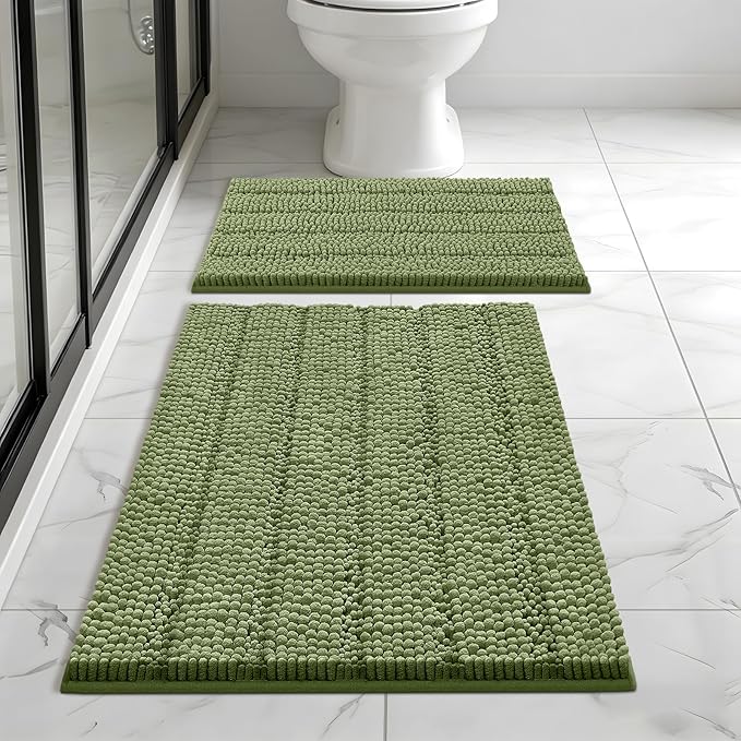 Bcoimo Bathroom Rug Set, Chenille Bath Mat Set with High Low Pile Design, Soft Absorbent Non Slip Bathroom Rugs, Machine Washable Quick Dry Mats for Shower, Tub, Sink and Vanity