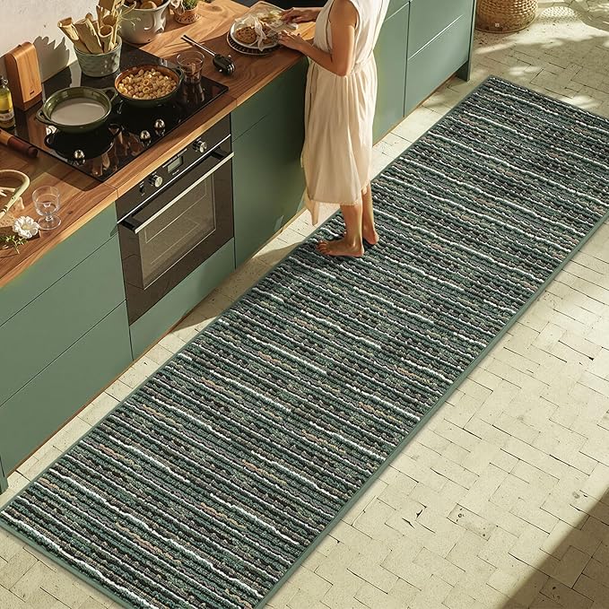 Kitchen Runner-Non Slip Kitchen Mats for Floor-Thick Stain Resistant Vintage Kitchen Floor Rug Runner Carpet for Hallways Entryway Laundry Room Washable（Green 24"x79"）