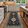 RELEANY Area Rugs Runner 3'x7' Washable Non-Slip, Floral Vintage Distress Medallion Carpet for Kitchen Hallway Bedroom Beside Laundry Room Bathroom, Black Brown Neutral Dark Tan