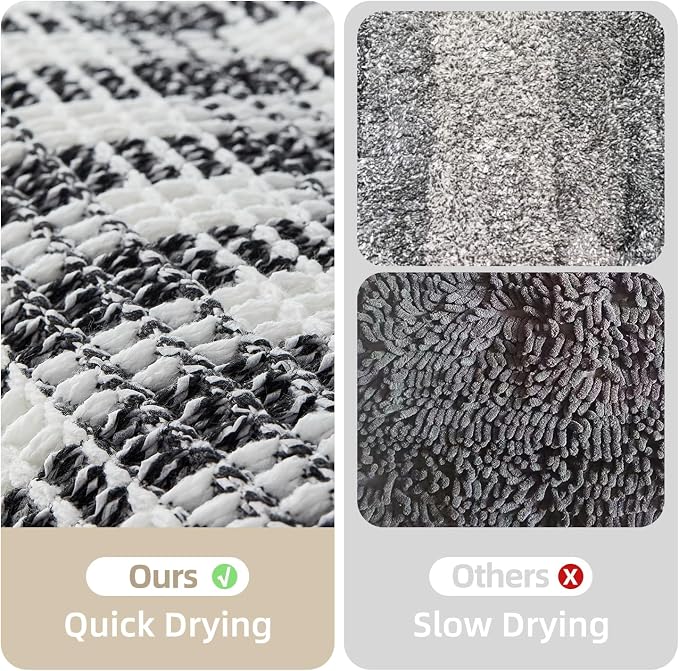 TYUU Waffle Runner Rug Bathroom, Long Boho Bathroom Rugs Non Slip Washable Absorbent Checkered Bathroom Mat Quick Dry Farmhouse Bath Mat, 72"x24" Black and White