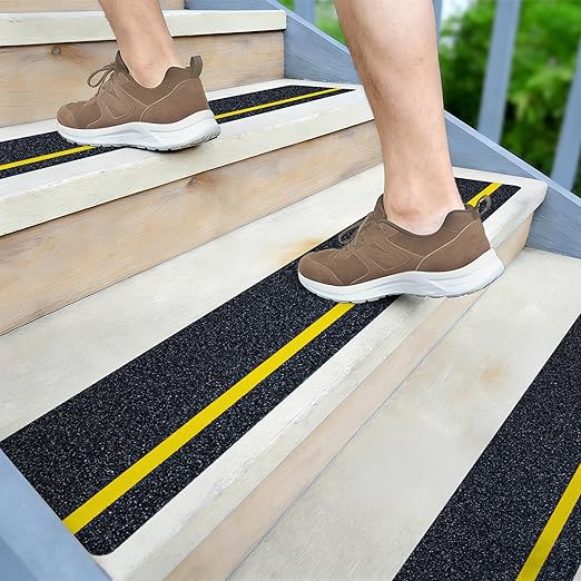 LifeGrip Anti Slip Traction Treads with Reflective Stripe (10-Pack), 4" X 32", Best Grip Tape Grit Non Slip, Outdoor Non Skid Tape, High Traction Friction Abrasive Adhesive for Stairs Step, Black
