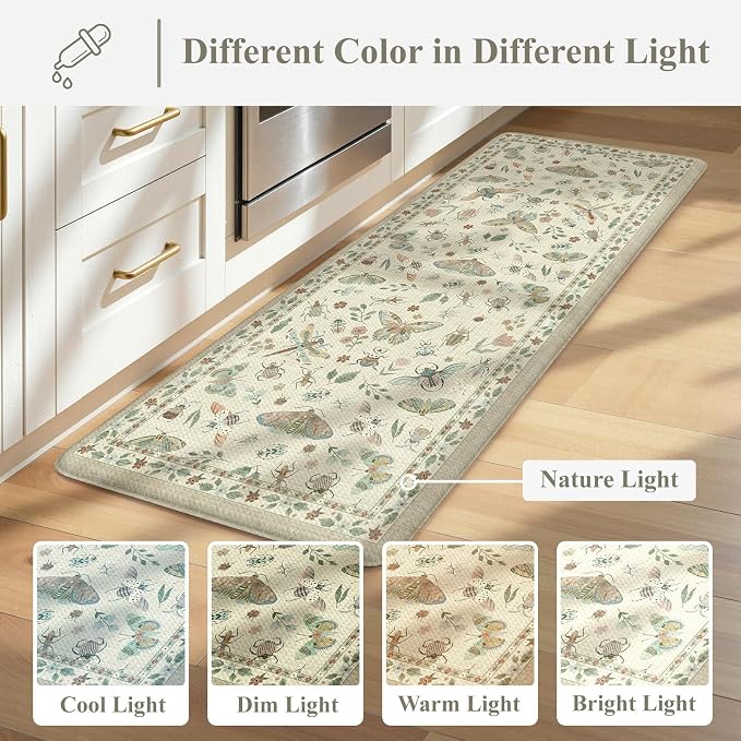 LEEVAN Anti Fatigue Mats for Kitchen Floor Non-Slip, Cushioned Kitchen Mats for Floor 2 Piece, Tan Memory Foam Kitchen Mat Set, Waterproof Ergonomic Standing Mat for Bar, Office,Desk, Laundry