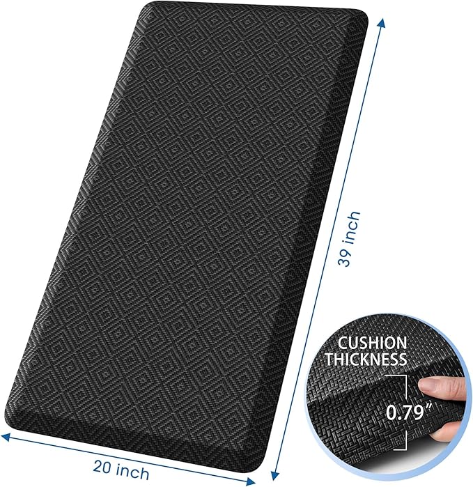 Mattitude 4/5 Inch Thick Kitchen Mat Cushioned Anti-Fatigue Floor Mat Water Resistant Non-Slip Mats and Rugs Standing and Comfort Desk Mats for House Sink Office Laundry (Black, 20"x39")