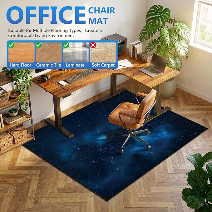 Office Chair Mat for Hardwood Floor&Tile Floor,36"x48" Heavy Duty Desk Chair Mat for Hard Floors,Under Desk Rug for Rolling Computer Chair,Anti Slip,Low Pile Carpet Floor-Starry Blue