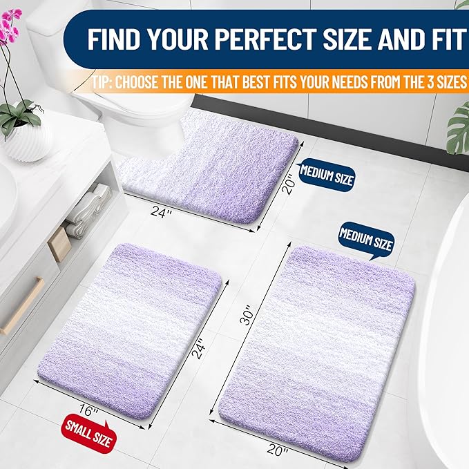 OLANLY Bathroom Runner Rugs Mat 47x20, Extra Soft Absorbent Microfiber Bath Rug, Rubber Backing, Quick Dry, Washable Long Bath Mats for Bathroom, Tub and Shower, Home Decor Accessories, Light Purple