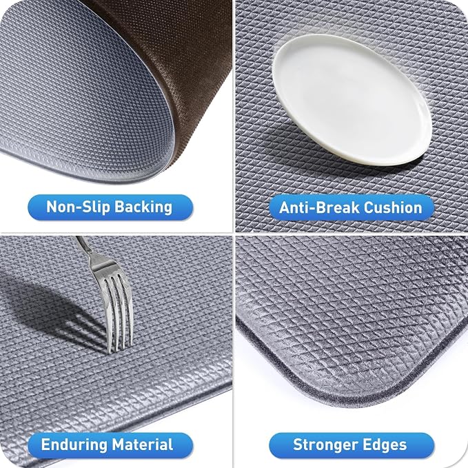 HappyTrends Kitchen Mat for Floor, 2PCS Cushioned Anti-Fatigue Kitchen Rugs, Waterproof Non-Slip Standing Mats and Rugs Set for Kitchen, Office, Laundry, Grey, 17.3"×30"+17.3"×47"