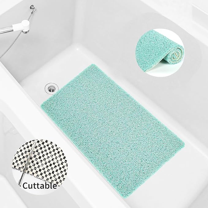 0.6" Extra Thick Non Slip Bath Mat, Shower Mat with Drain, Quick Drying Bathtub Mats for Inside Shower, PVC Loofah Shower Mat, Foot Scrubber for Floor, Bathroom, Home, Kitchen, Wet Areas, 27x16 Inches