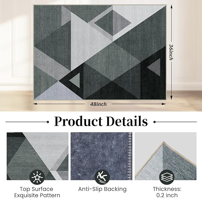 Office Chair Mat for Hardwood Floor & Tile Floor,36"X 48" Heavy Duty Desk Chair Mat for Hard Floors, Under Desk Rug for Rolling Computer Chair,Anti Slip,Low Pile Carpet Protector-Triangle