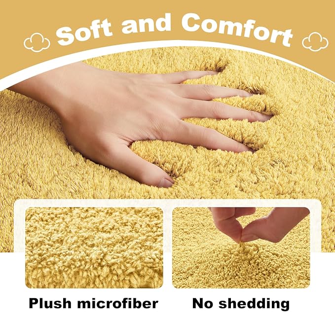 TYUU Toilet Rug, Ultra Soft Toilet Rugs U Shaped Machine Washable Non Slip Absorbent Quick Dry Toilet Mat with Rubber Backing, Yellow 20" x 24" U Shape