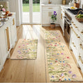 KIMODE Kitchen Anti Fatigue Mats, Farmhouse Flower Kitchen Rugs Sets of 2, Memory Foam Kitchen Mats for Floor, Waterproof Non Skid Standing Mats for Sink Laundry Office Desk Brown 20"x71"+20"x32"