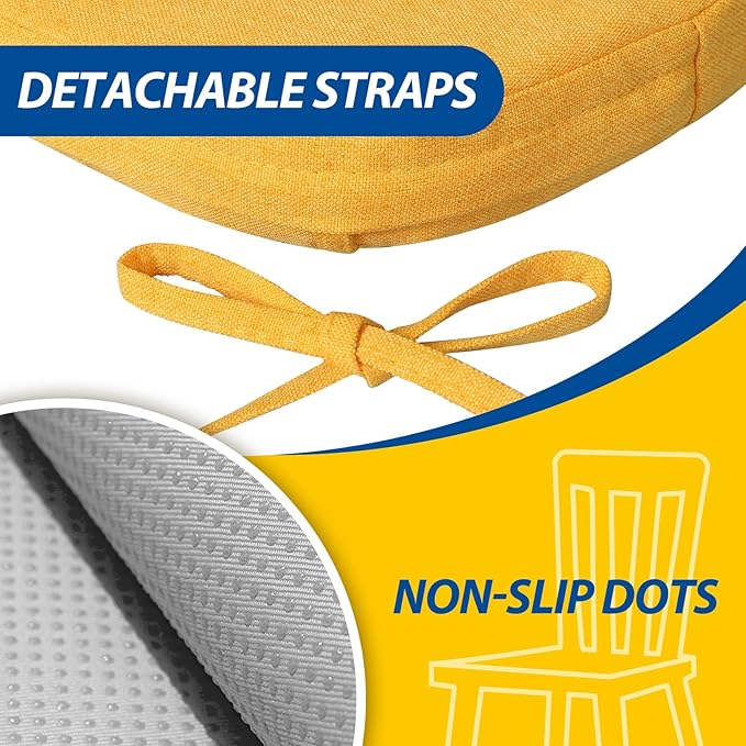 AAAAAcessories D-Shaped Chair Cushions, 2" Thick Dining Chair Pads with Ties and Removable, Machine-Washable Cover, 17" x 16", Set of 4, Golden Orange