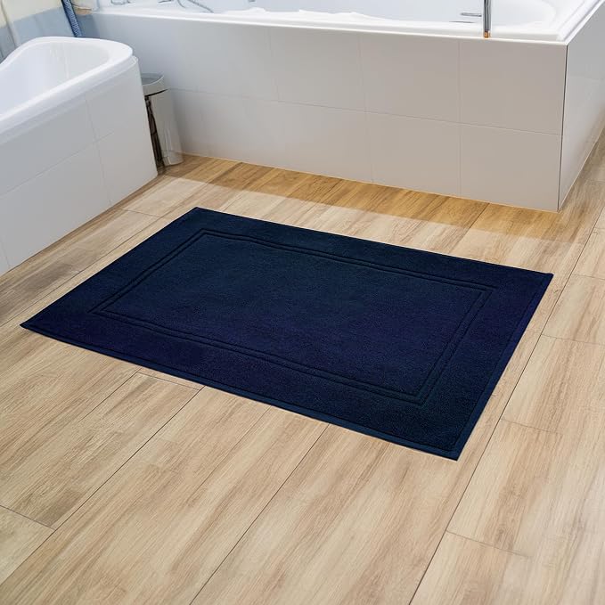 Tens Towels Pack of 2 Bath Mats 100% Cotton, 20 x 32 Inches, Super Absorbent, Hotel Quality Premium Floor Towels, Luxurious, Soft & Quick Dry, Not a Bathroom Rug, Navy