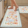 Anti Fatigue Kitchen Mats 2PCS Thick Non Slip Cushioned Rugs Blue Abstract Floral Waterproof Comfort Standing Mats for Floor Sink Laundry Office 17.3"×47"+17.3"×30"
