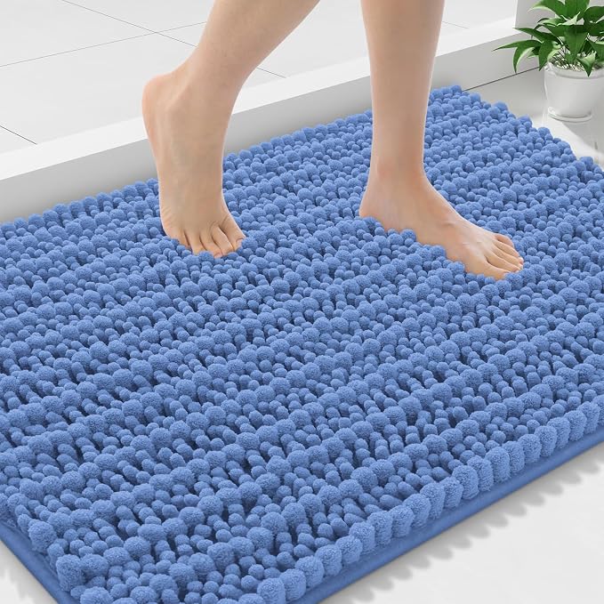 Smiry Bathroom Rugs Mat 36x24, Extra Soft Absorbent Chenille Bath Rugs, Non Slip Rubber Backing Machine Washable Quick Dry Bath Mats for Bathroom Floor, Tub, Shower, Home Accessories, Cornflower Blue