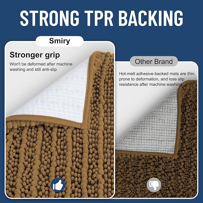 Smiry Bathroom Rugs Mat 24x16, Extra Soft Absorbent Chenille Bath Rugs, Non Slip Rubber Backing Machine Washable Quick Dry Bath Mats for Bathroom Floor, Tub, Shower, Home Decor Accessories, Clay