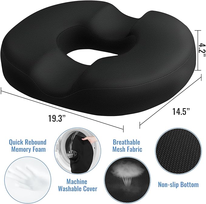 CloudBliss Donut Pillow Stadium Seat Cushion for Tailbone Pain Relief and Hemorrhoids, Memory Foam Seat Chair Cushion, Portable Seat Cushions for Bleachers, Car, Home & Office