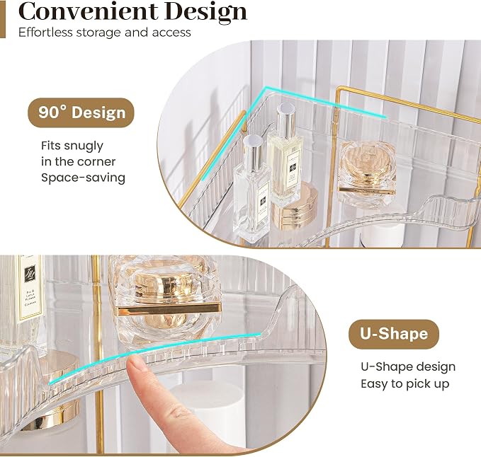 Aveniee Corner Bathroom Counter Organizer, Bathroom Countertop Shelf Makeup Organizer for Vanity Perfume Tray for Corner Storage (2 Tiers, White)