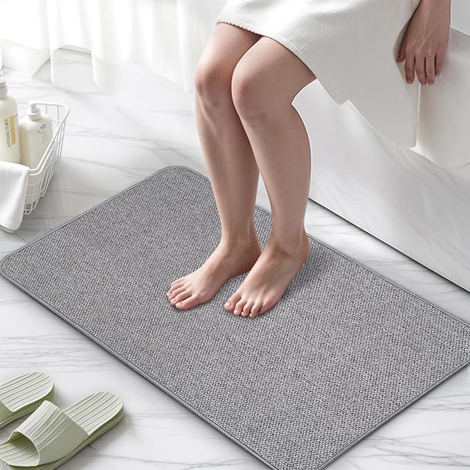 2 Pack Bathroom Rugs 17x27Inch, Thin Bath Mat with Rubber Backing Non-Slip, Absorbent,Quick Dry Machine Washable, Home Decor Accessories Cozy Cloth Bathroom Mat fit Under Door/Sink/Tub/Shower-Gray