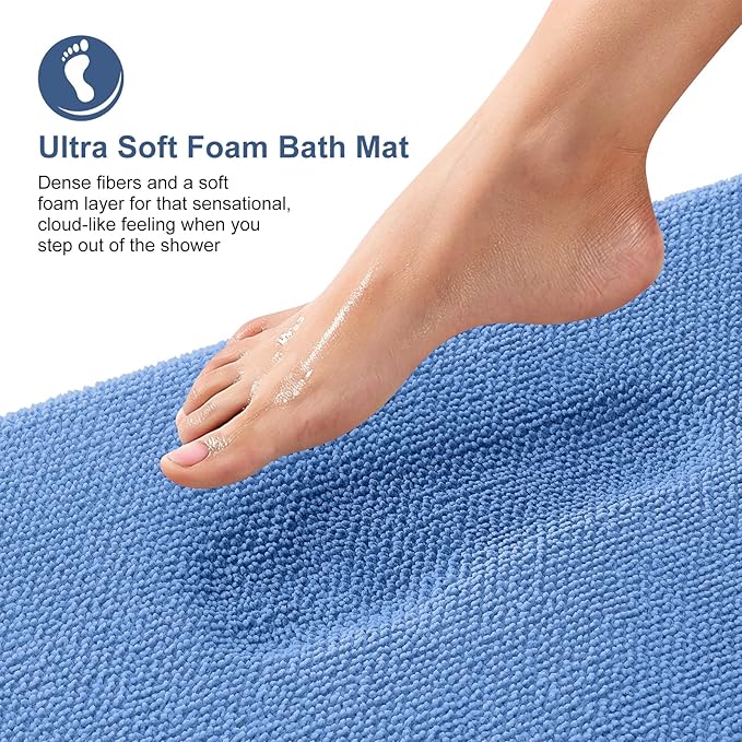 OLANLY Thick Memory Foam Small Bathroom Rugs 24x16, Extra Soft Absorbent Bath Rug, Quick Dry Bath Mat, Non-Slip, Machine Washable Mat for Floor, Tub and Shower, Home Decor Accessories, Cornflower Blue
