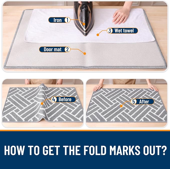 OLANLY Indoor Door Mat, 32x20 Inch, Dirt Resistant and Absorbent, Non-Slip Rubber Backing Floor Mats, Easy Clean Low-Profile Doormat for Entryway, Front Door, and Inside Entrance, Light Grey