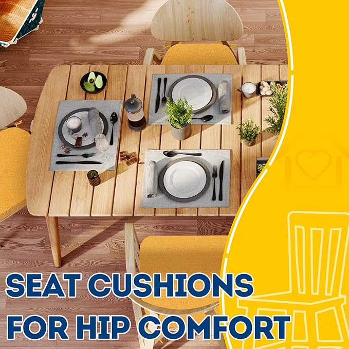 AAAAAcessories D-Shaped Chair Cushions, 2" Thick Dining Chair Pads with Ties and Removable, Machine-Washable Cover, 17" x 16", Set of 4, Golden Orange