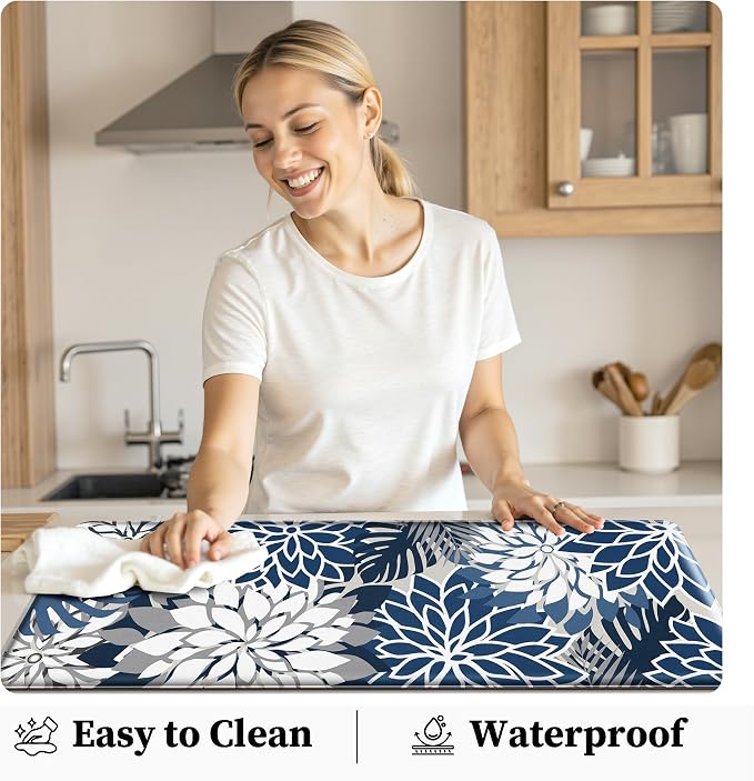 Arenarug Kitchen Mats for Floor 2PCS Cushioned Anti Fatigue Waterproof Non Slip Kitchen Mat Rug Set Comfort Foam Standing Mat for Sink, Laundry, Office,17.3" x 28" + 17.3" x 59", Blue Gray