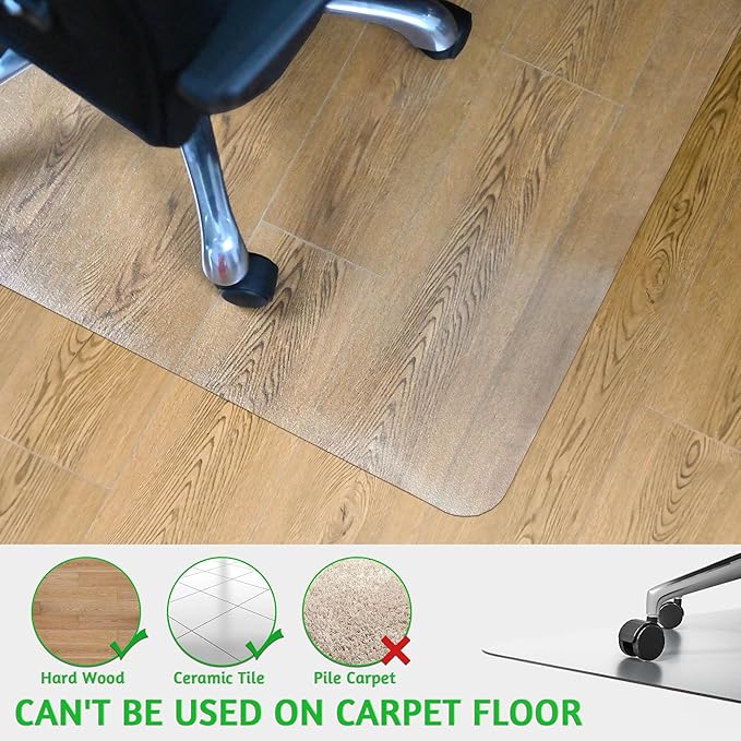 100pointONE Large Office Chair Mat for Hardwood Floor - 46" x 72" Clear Floor Protector Mat for Rolling Chair on Hardwood, Easy Glide Desk Chair Mat for Home & Office
