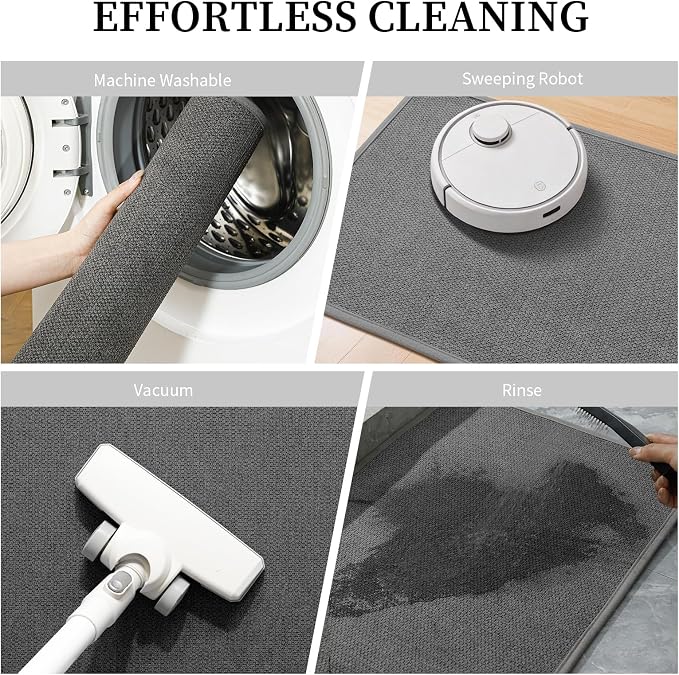 YIHOUSE Dark Gray Bathroom Rugs Sets 3 Piece, Quick Dry Non Slip Thin Bath Mat with Toilet Rug, Absorbent Machine Washable Bath Runner Rugs for Bathtub Sink Home Decor