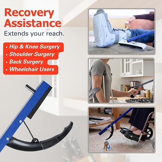 Sammons Preston Reacher, 26" Lightweight Grabber Reacher Tool with Magnetic Tip, Ergonomic Grip & Claw Jaw, Portable Reaching Aid for Seniors, Daily Living & Home Use, Standard Blue, 3 pack