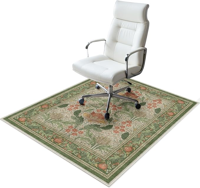 36"x48" Office Chair Mat for Hardwood Tile Floor, Under Desk Carpet Protector for Rolling Computer Chair Mat, Machine Washable Area Rug, Anti-Slip 1/5" Thick Low Pile Thin Vinyl Floor Mat, Sage Green