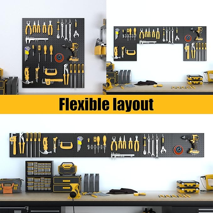 Spampur Peg Board, 6 Pack Metal Pegboard Panels Black Pegboards Wall Organizer with 50 Hooks, Heavy Duty Peg Board for Walls Home, Garage Tool Storage, Office Organization, Craft Room, Kitchen