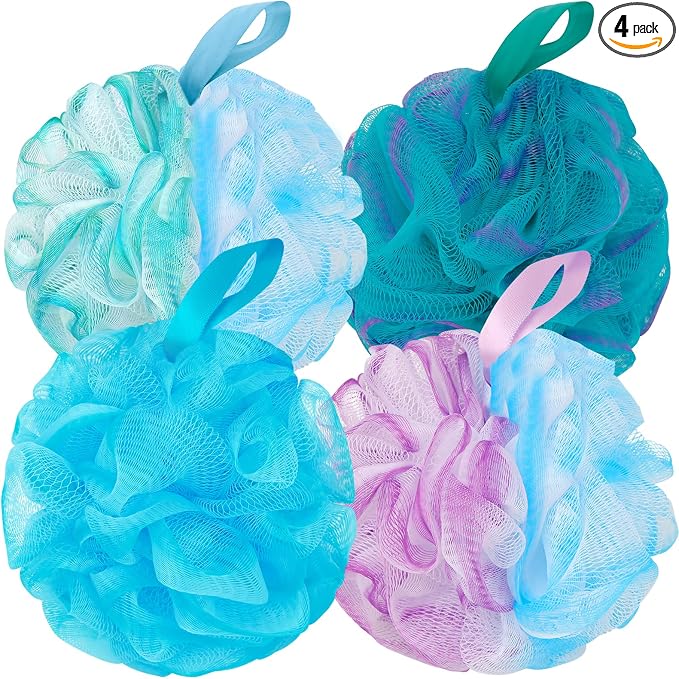 BCKENEY Bath Loofah Shower Sponge Body Back Scrubber Soft Mesh Shower Puffs Exfoliating Loofa for Women & Men Bath Accessories Cleaning Tool (4Pack 60G Loofah Sponge, Forest Fairy)