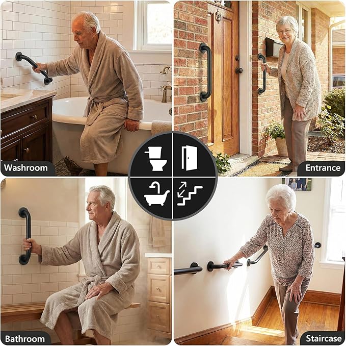 Safety Handle Bar Iron Outdoor Deck Rail Banister Bath Shower Grab Indoor & Outdoor Deck Hand Rail 500LBS Load Capacity Wall Mount Stainless Steel 2 Pack