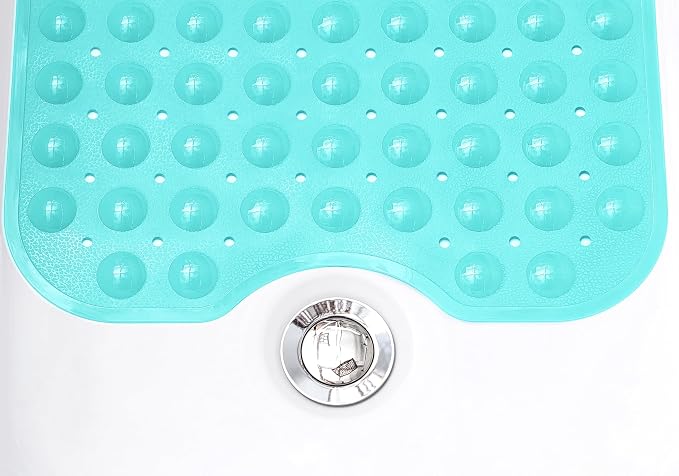 Extra-Long Non-Slip Bathtub & Shower Mat 39”x16” (Smooth/Non-Textured Tubs Only) Safe, Clean, Machine-Washable, Superior Grip&Drainage, Vinyl, Opaque Turquoise/Green-Blue