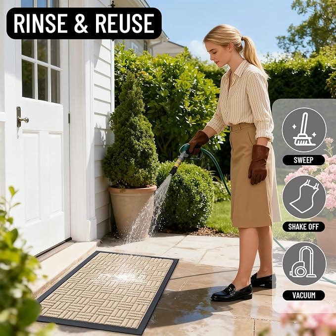 OLANLY Front Door Mat Outside Entrance 35x23, Absorbent, Heavy Duty Sturdy Natural Rubber Doormat Indoor Outdoor, Non-Slip, Stain and Fade Resistant, Low Profile Floor Mat for Entryway, Latte White