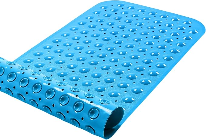 Large Non-Slip Bathtub & Shower Mat 31”x16” (Smooth/Non-Textured Tubs Only) Safe, Clean, Machine-Washable, Superior Grip&Drainage, Vinyl, Opaque Light Blue