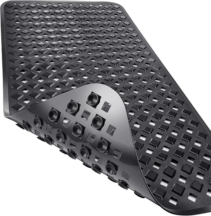 Yimobra Bathtub Mat Non Slip, 35"X16" Shower Mat with Strong Suction Cups & Drain Holes, Long Anti Slip Bath Tub Mat for Inside Shower, Machine Washable Fast Drying, Bathroom Essentials, Black
