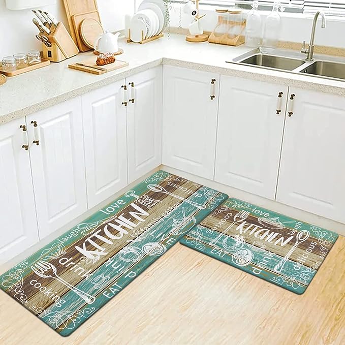 HEBE Kitchen Rugs Set of 2, Cushioned Anti Fatigue Kitchen Mats for Floor, Non Slip Waterproof Comfort Standing Desk Mat Carpet for Sink, Stove, Laundry Room