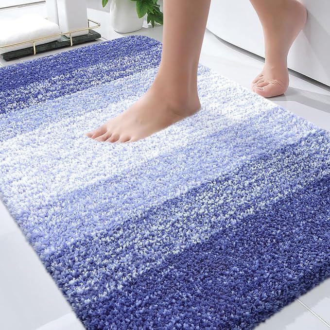 OLANLY Bathroom Rugs Mat 34x21, Extra Soft Absorbent Microfiber Bath Rugs, Rubber Backing, Quick Dry, Machine Washable Bath Mats for Bathroom Floor, Tub and Shower, Home Decor Accessories, Blue-Violet