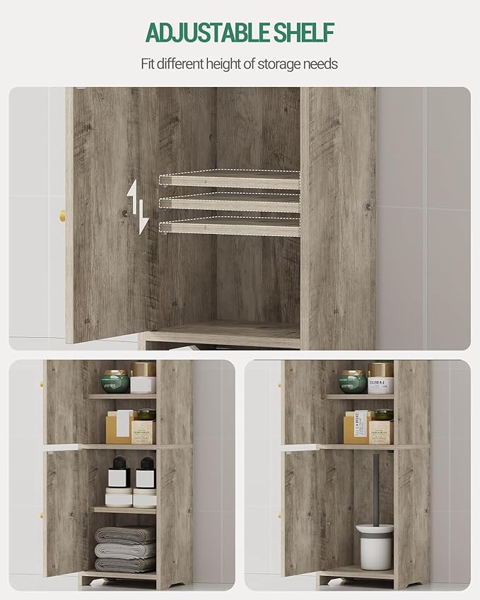 Hzuaneri Bathroom Storage Cabinet, Small Corner Floor Cabinet with 2 Doors and Adjustable Shelf, Narrow Toilet Paper Cabinets, Bathroom Organizer for Small Spaces, 7.9" D x 9.8" W x 29.5" H Greige