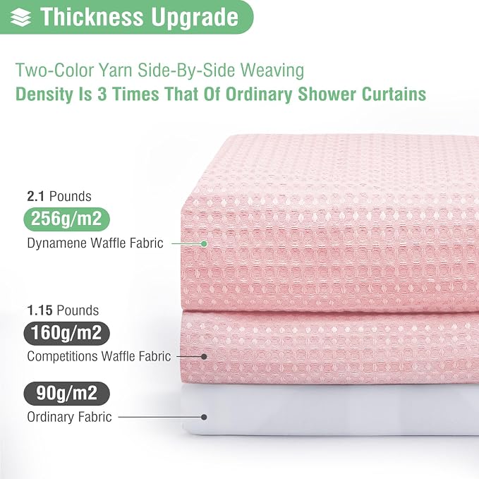 Dynamene Extra Long Shower Curtain - 84 Inch Long Waffle Weave Heavy Duty Fabric Bathroom Shower Curtain, Neutral Weighted Hotel Thick Bath Curtain Set with 12 Plastic Hooks,72x84, Pink