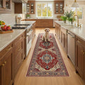 RELEANY Area Rugs Runner 2'6"x8' Washable Non-Slip, Floral Vintage Distress Medallion Carpet for Kitchen Hallway Bedroom Beside Laundry Room Bathroom, Red Blue