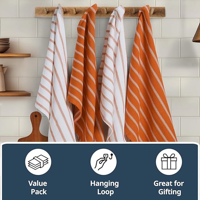 LANE LINEN Kitchen Towels Set – Pack of 6 Cotton Dish Towels, 18”x28”, Absorbent & Quick-Drying Tea Towels for Drying Dishes – Rust