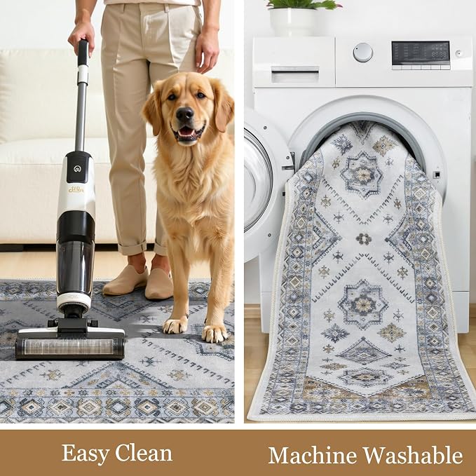 HEBE Boho Kitchen Rug Sets 3 Piece with Runner Non Slip Kitchen Rugs and Mats Washable Kitchen Mats for Floor Thick Kitchen Floor Mat Carpet Runner Rugs for Hallway Laundry Holiday Decor