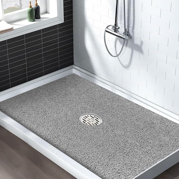 Extra Large Non Slip Shower Mat: 39.4x27.5 inch Loofah Shower Mat for Inside Shower with Drain Hole in Middle, Soft PVC Anti-Slip Shower Stall Mats for Bathroom,Wet Area, Quick Drying