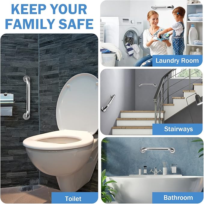 Therwen 18 Inch 6 Pack Shower Grab Bars Stainless Steel Bathroom Handicap Heavy Duty Handle Anti Slip Bathtub Handle Support Balance Hand Rail for Bathroom Wall Elderly Pregnant Seniors (Silver)