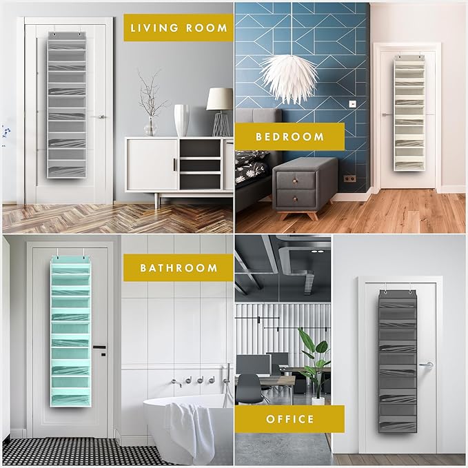 HOMELUX THEORY UPGRADED 6 Tiers Over The Door Organizer Hanging - 100D EXTRA THICK & 50lbs HUGE CAPACITY, 12 Side Mesh Pockets Over The Door Shoe Organizer, Hanging Closet Organizer (Transparent, 2pc)