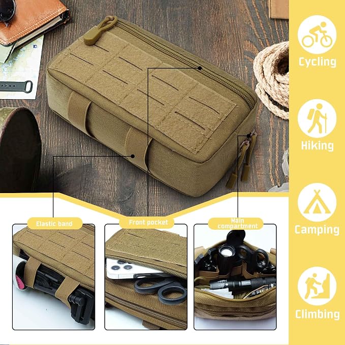 2 Pack 1000D Laser Cut Molle Pouches - Tactical Compact Water-Resistant Utility Admin Pouch for Vest Backpack Duty Belt Tactical Vests